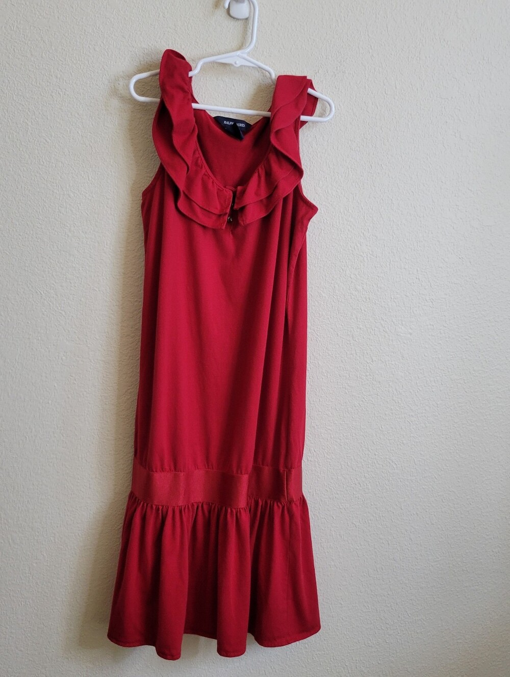 Ralph Lauren Girls Red Sleeveless Ruffle Drop Waist Dress Large 12/14